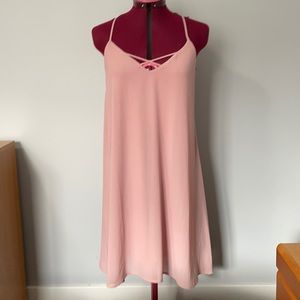 Dusty pink strappy tank dress with sheer overlay